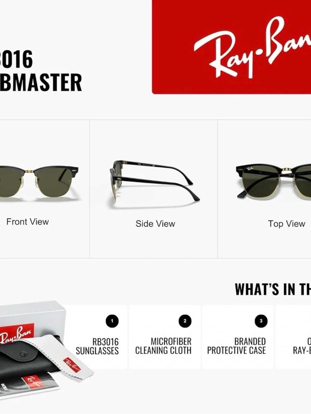 Ray-Ban RB3016 Clubmaster Classic Square Sunglasses for Men for Women L 51mm